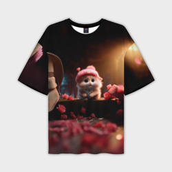 Мужская футболка oversize 3D Влюбленный хомячок 14 февраля