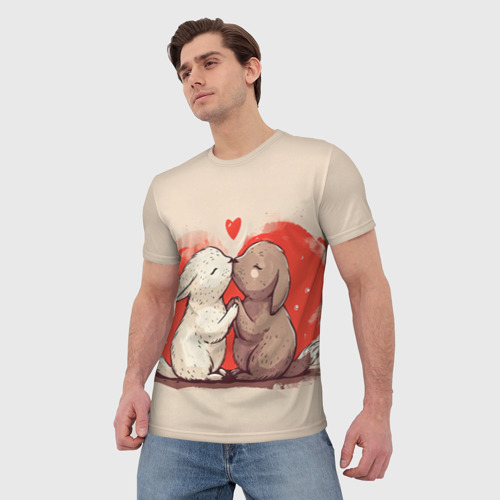 Мужская футболка 3D Влюбленные   кролики, цвет 3D печать - фото 3