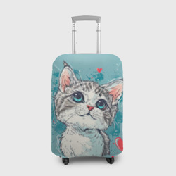 Чехол для чемодана 3D Влюбленный котик 14 февраля