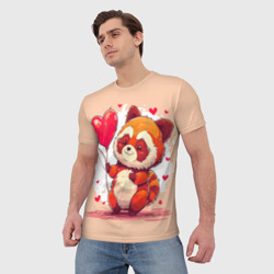 Мужская футболка 3D Милый енот с сердечком - фото 2