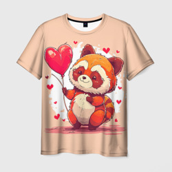 Мужская футболка 3D Милый енот с сердечком