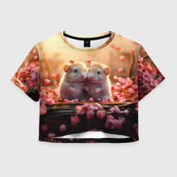 Женская футболка Crop-top 3D Влюбленные мышки 14 февраля