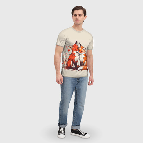 Мужская футболка 3D Влюбленные лисички с сердечком, цвет 3D печать - фото 5