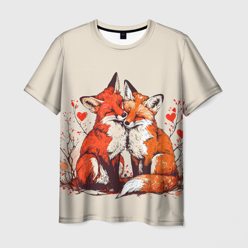 Мужская футболка 3D Влюбленные лисички с сердечком, цвет 3D печать
