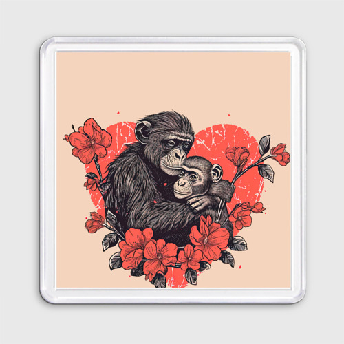 Магнит 55*55 Влюбленные обезьяны 14 февраля