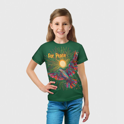 Детская футболка 3D с принтом Летящий голубь мира, вид сбоку #3