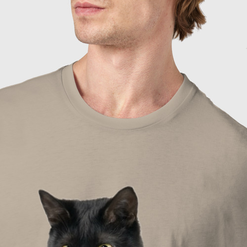 Мужская футболка хлопок с принтом Черная кошка бомбейской породы, фото #4