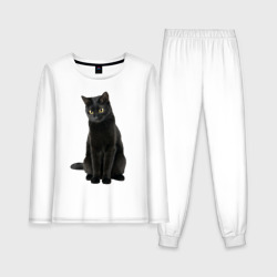 Женская пижама с лонгсливом хлопок Черная кошка бомбейской породы