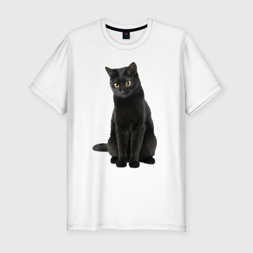 Мужская футболка хлопок Slim Черная кошка бомбейской породы, цвет белый