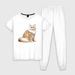 Женская пижама хлопок Пушистая бело рыжая кошка