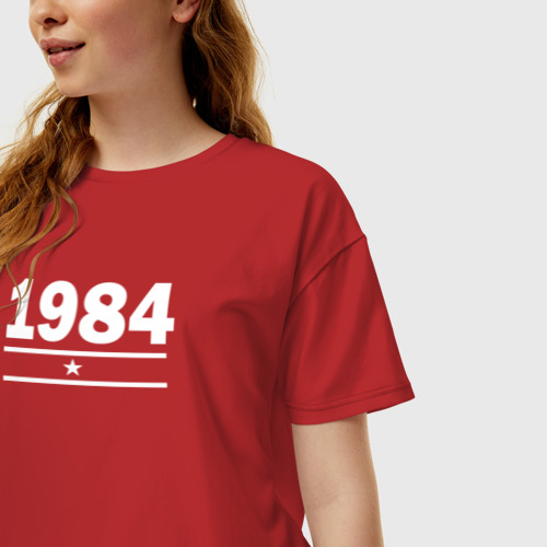 Женская футболка хлопок Oversize 1984 с белой звездой, цвет красный - фото 3