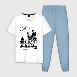 Мужская пижама с белой футболкой хлопок Дон Кихот и Санчо Панса Пикассо