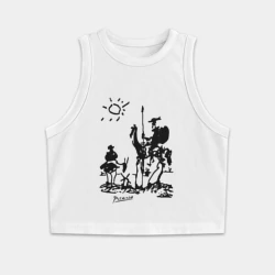 Женская укороченная майка-топ хлопок Дон Кихот и Санчо Панса Пикассо