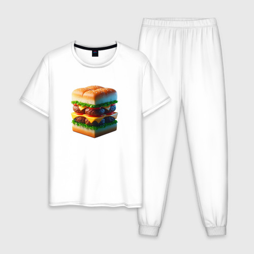 Мужская пижама хлопок с принтом Абстрактный кубический гамбургер, вид спереди #2