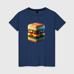 Абстрактный кубический гамбургер – Женская футболка хлопок с принтом купить со скидкой в -20%
