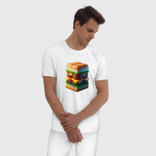 Мужская пижама хлопок с принтом Абстрактный кубический гамбургер, фото на моделе #1