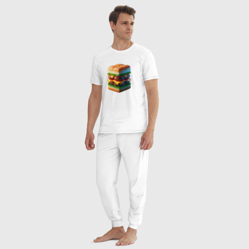 Мужская пижама хлопок с принтом Абстрактный кубический гамбургер, вид сбоку #3