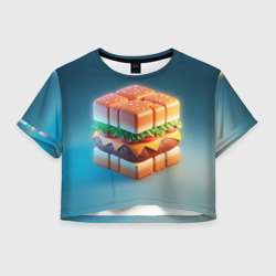 Женская футболка Crop-top 3D  Абстрактный гамбургер в форме куба
