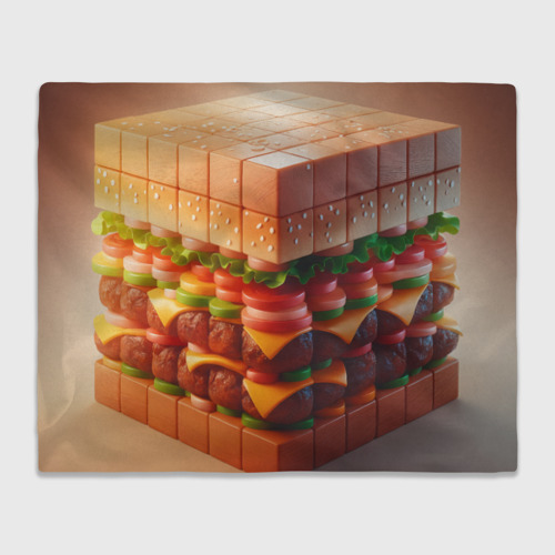 Плед 3D Гамбургер в кубе, цвет 3D (велсофт)