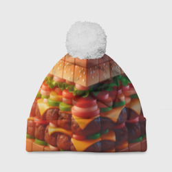 Шапка 3D c помпоном Гамбургер в кубе