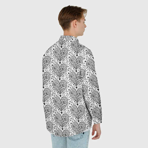 Мужская рубашка oversize 3D с принтом Сердце из дудлов паттерн, вид сзади #2