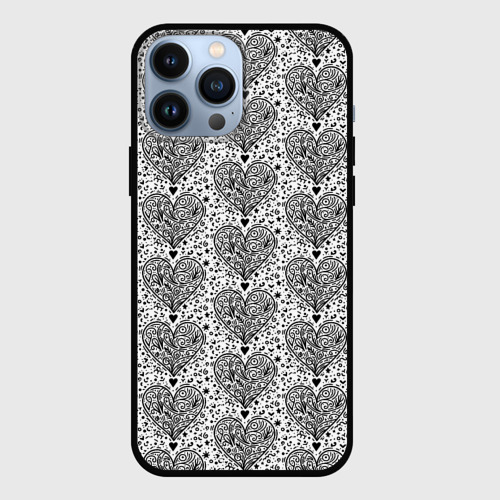 Чехол для iPhone 13 Pro Max с принтом Сердце из дудлов паттерн, вид спереди #2