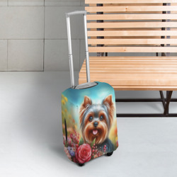 Чехол для чемодана 3D Йоркширский терьер с цветами - фото 2