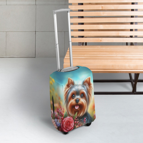 Чехол для чемодана 3D Йоркширский терьер с цветами, цвет 3D печать - фото 3