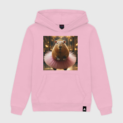 Женская толстовка хлопок Мем капибара балерина в розовой юбке