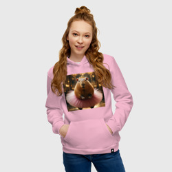 Женская толстовка хлопок Мем капибара балерина в розовой юбке - фото 2