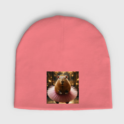 Женская шапка демисезонная Мем капибара балерина в розовой юбке