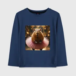 Детский лонгслив хлопок Мем капибара балерина в розовой юбке