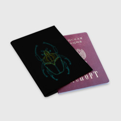 Обложка для паспорта матовая кожа Жук голиаф неон чёрный - фото 2