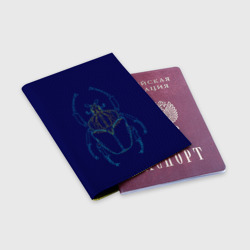 Обложка для паспорта матовая кожа Жук голиаф неон синий - фото 2