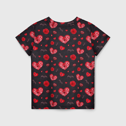 Детская футболка 3D с принтом Готичные сердечки, вид сзади #1