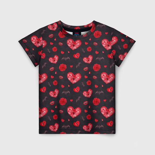 Детская футболка 3D с принтом Готичные сердечки, вид спереди #2
