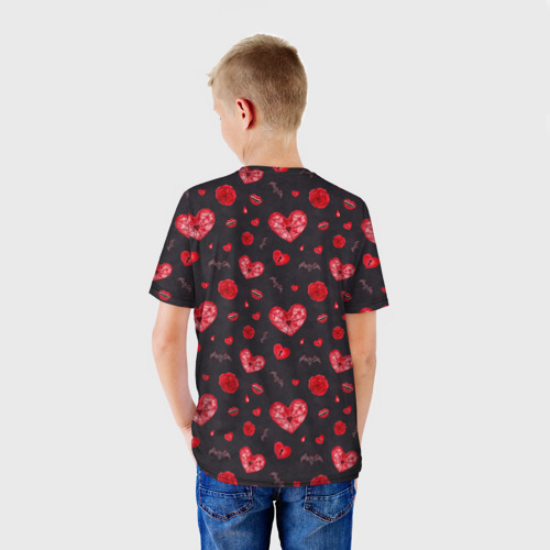 Детская футболка 3D с принтом Готичные сердечки, вид сзади #2