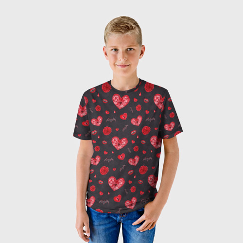 Детская футболка 3D с принтом Готичные сердечки, фото на моделе #1