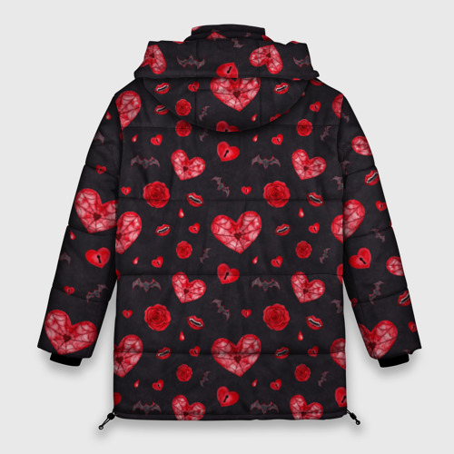 Женская зимняя куртка 3D с принтом Готичные сердечки, вид сзади #1