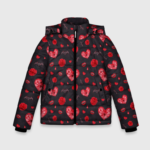 Зимняя куртка для мальчиков 3D с принтом Готичные сердечки, вид спереди #2