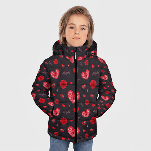 Зимняя куртка для мальчиков 3D с принтом Готичные сердечки, фото на моделе #1