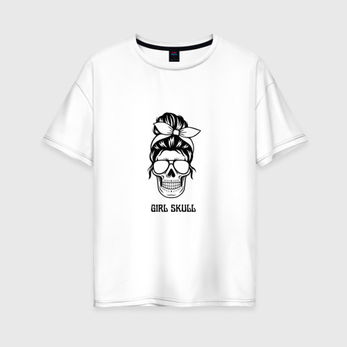 Женская футболка хлопок Oversize с принтом Череп девушки-gerl skull, вид спереди #2