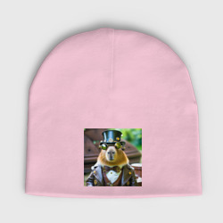 Мужская шапка демисезонная Мем капибара в стиле стимпанк в очках и шляпе