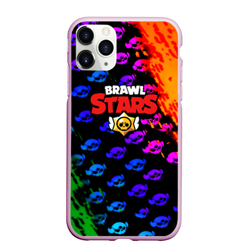 Чехол для iPhone 11 Pro Max матовый Brawl stars неон лого паттерн, цвет розовый