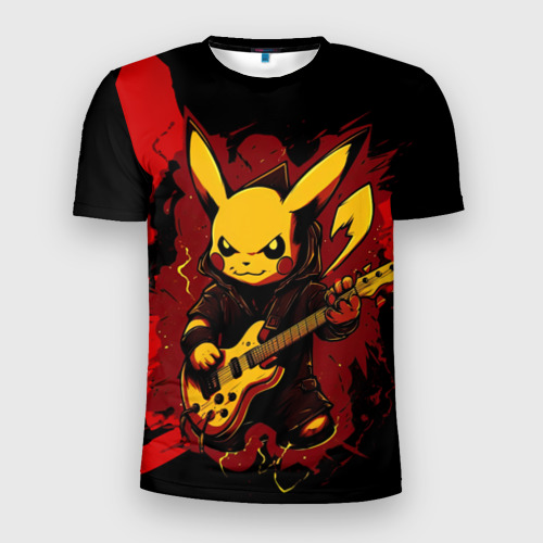 Мужская футболка 3D Slim с принтом Устрашаюший покемон с гитарой, вид спереди #2