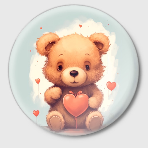 Значок Медвежонок с сердечком 14 февраля, цвет белый