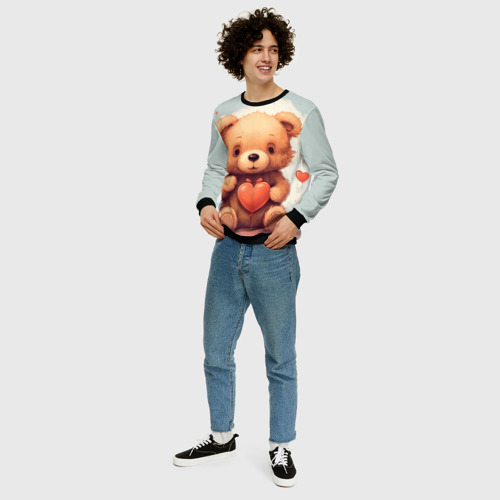 Мужской свитшот 3D Медвежонок с сердечком 14 февраля, цвет черный - фото 5