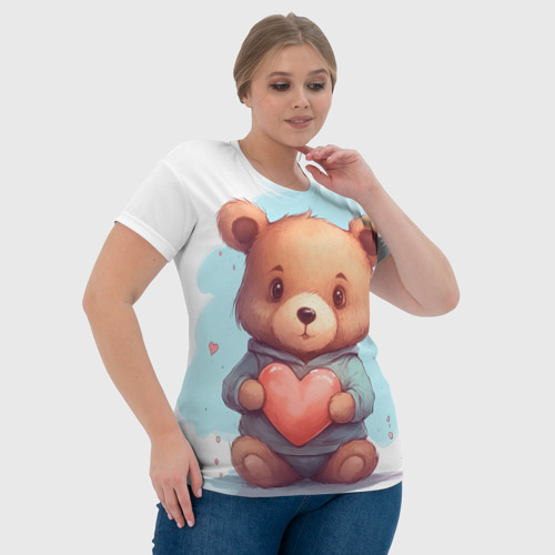 Женская футболка 3D с принтом Плюшевый мишка держит сердечко, фото #4