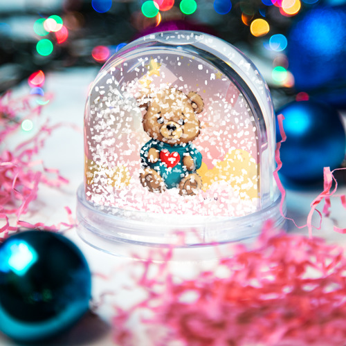 Игрушка Снежный шар Плюшевый  мишка с сердечком - фото 4