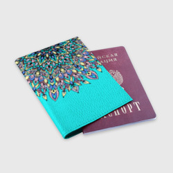 Обложка для паспорта матовая кожа Мандала голубой - фото 2